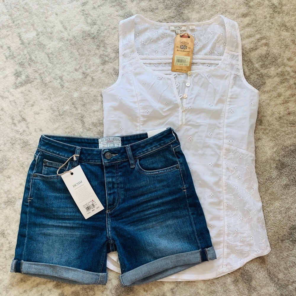 Fat Face NWT Eyelet Top & Denim Shorts Bundle